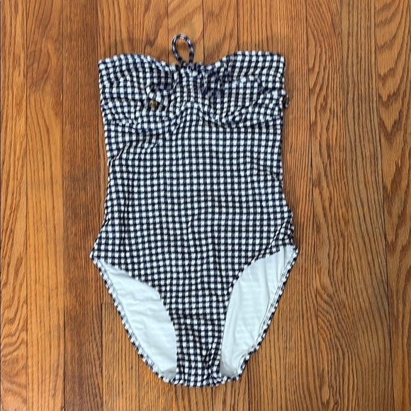 Shoshanna Cinched One Piece Swimsuit Gingham black white  size 4 NWT - Picture 3 of 8